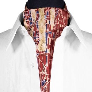 Mens Ascot Cravat Abstract Paint Splatter Burgundy Formal Wedding Necktie Scarf
